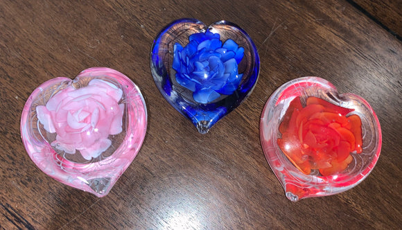 Floral Glass Heart Paperweight Gift