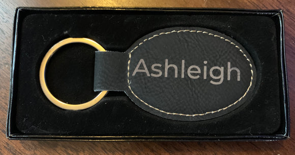 Keyring Oval Leatherette - Laser Engraved