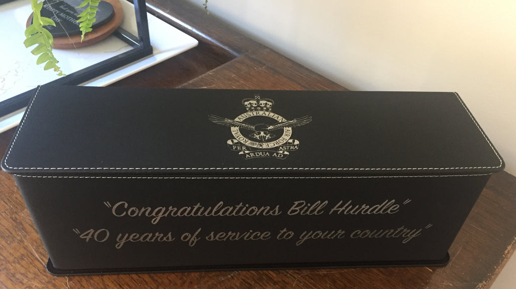 Wine Box Personalised Engraved Leatherette - LONG SERVICE or RETIREMENT GIFT
