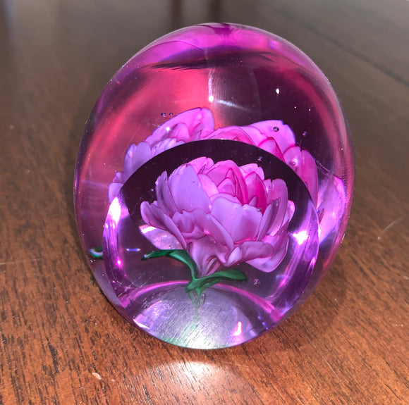 Paperweight Pink Rose in Clear Egg