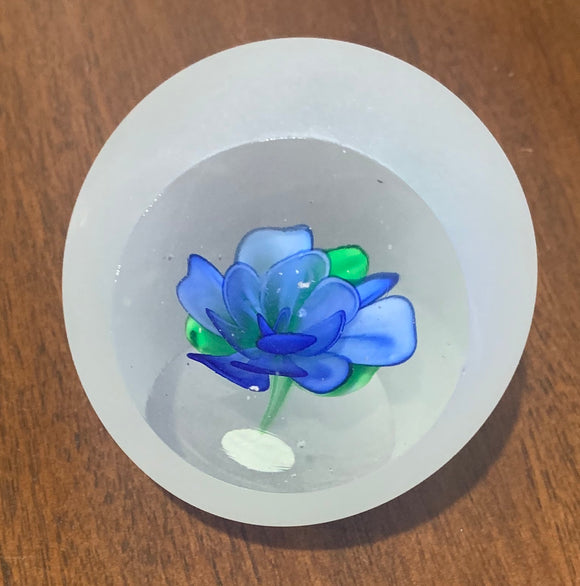 Rose Glass Blue Frosted Paperweight