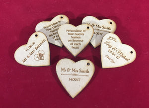 Bomboniere Gift Tags Engraved Hearts Wedding Favours (Qty 25)